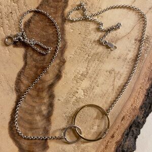 Gold & Sterling Interlocking twin circle necklace
